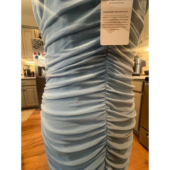 FASHION NWT CHIFFON SCRUNCH BABY BLUE KNEE LENGTH DRESS WOMENS XL - Picture 7 of 10
